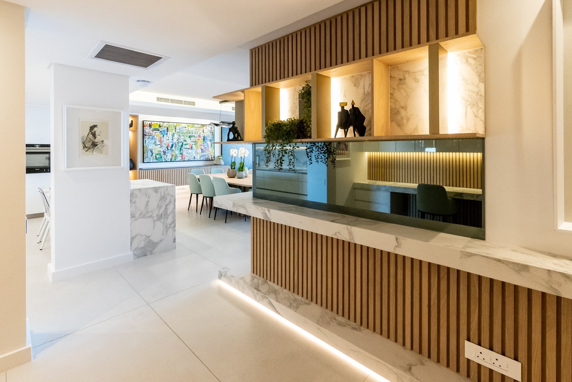 Bantry Bay renovation detail — stone fireplace